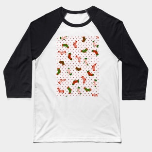 Christmas sock illustration, cute red polka dot holiday pattern 4 Baseball T-Shirt